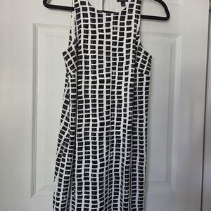 Ann Taylor Black and White Checkered Midi Dress